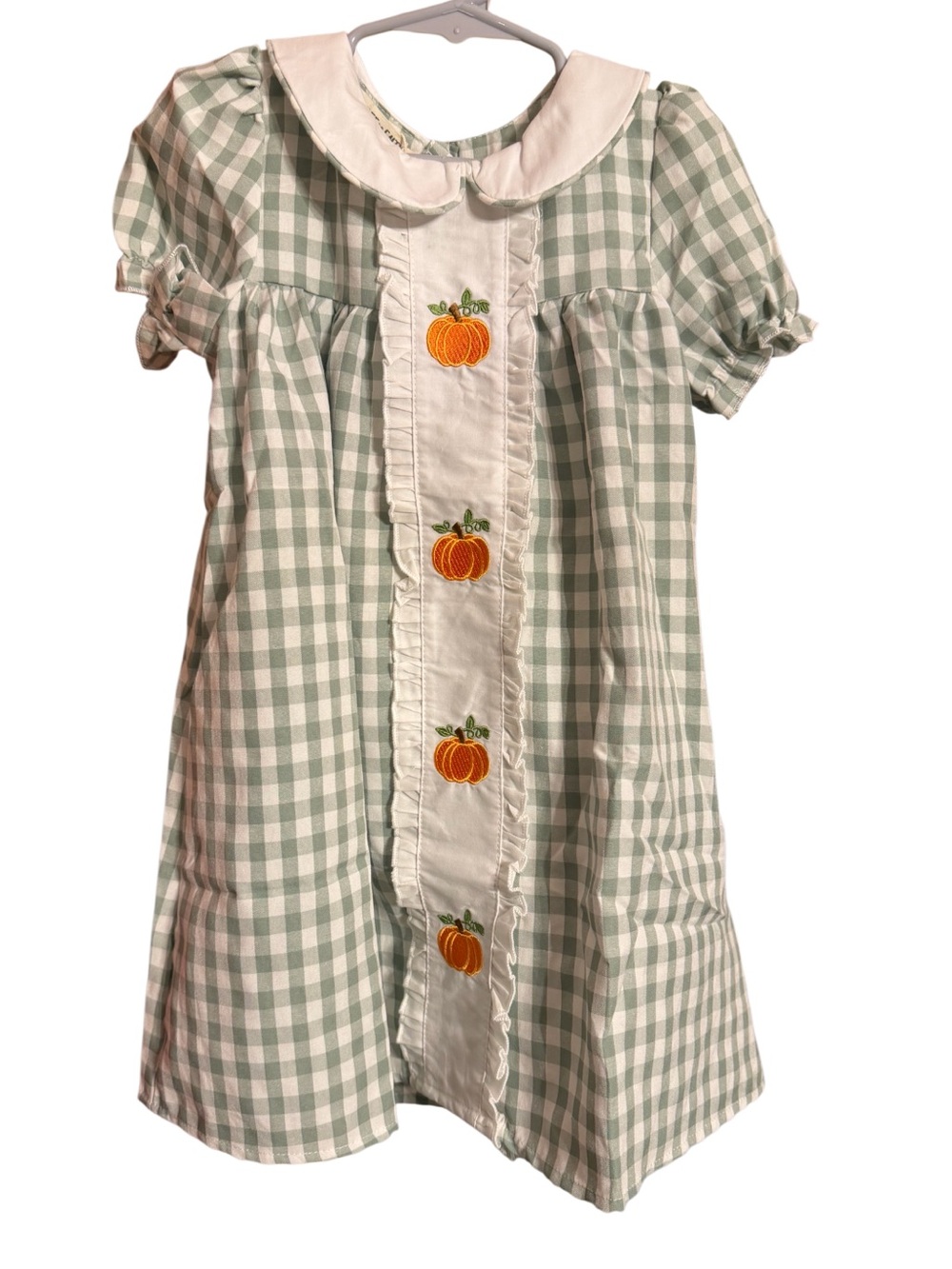 Rylee Faith Sage Green Gingham Pumpkin Embroidered Dress Boutique NWT
